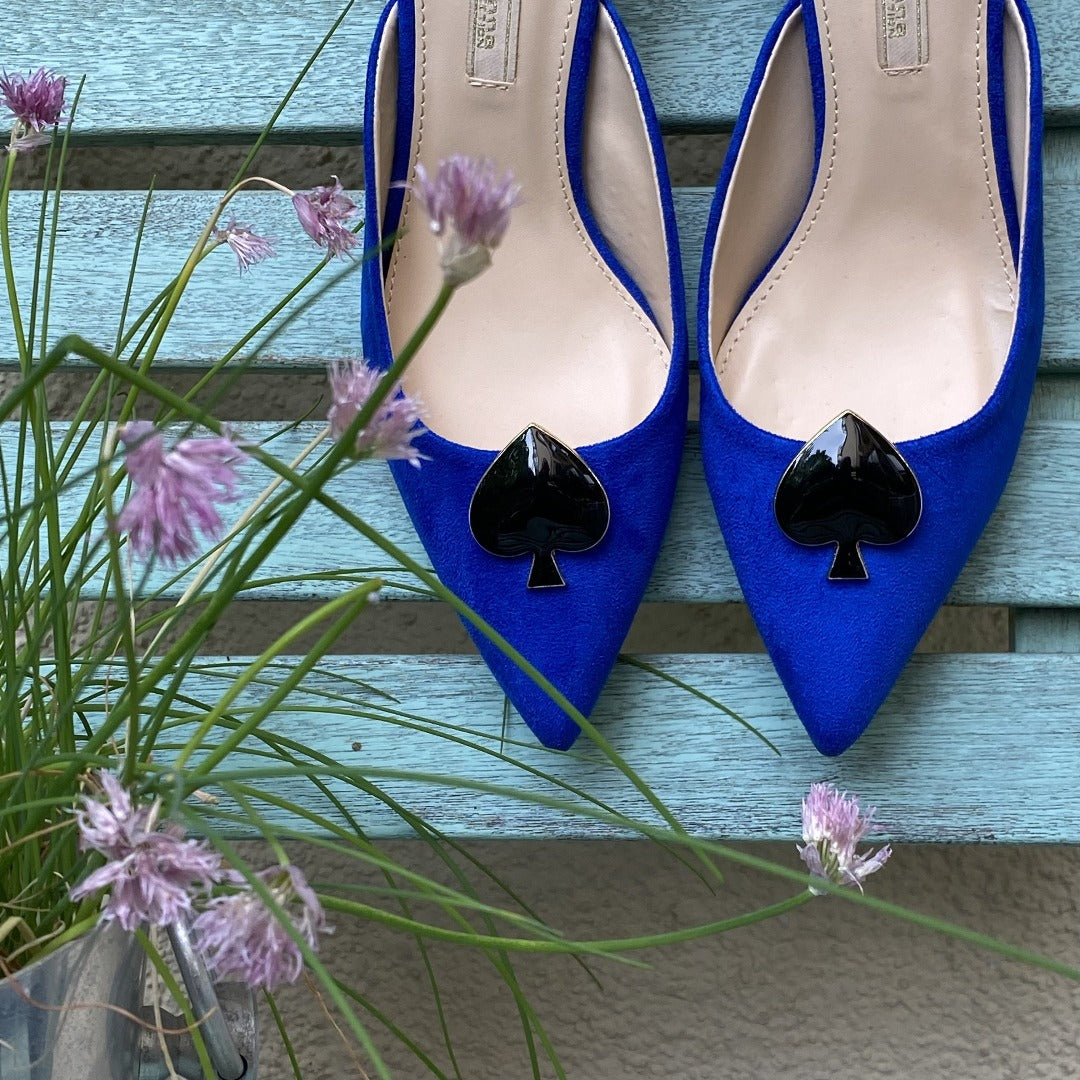 Blaue Mules mit Pik Schuhclips Cinicinnati
