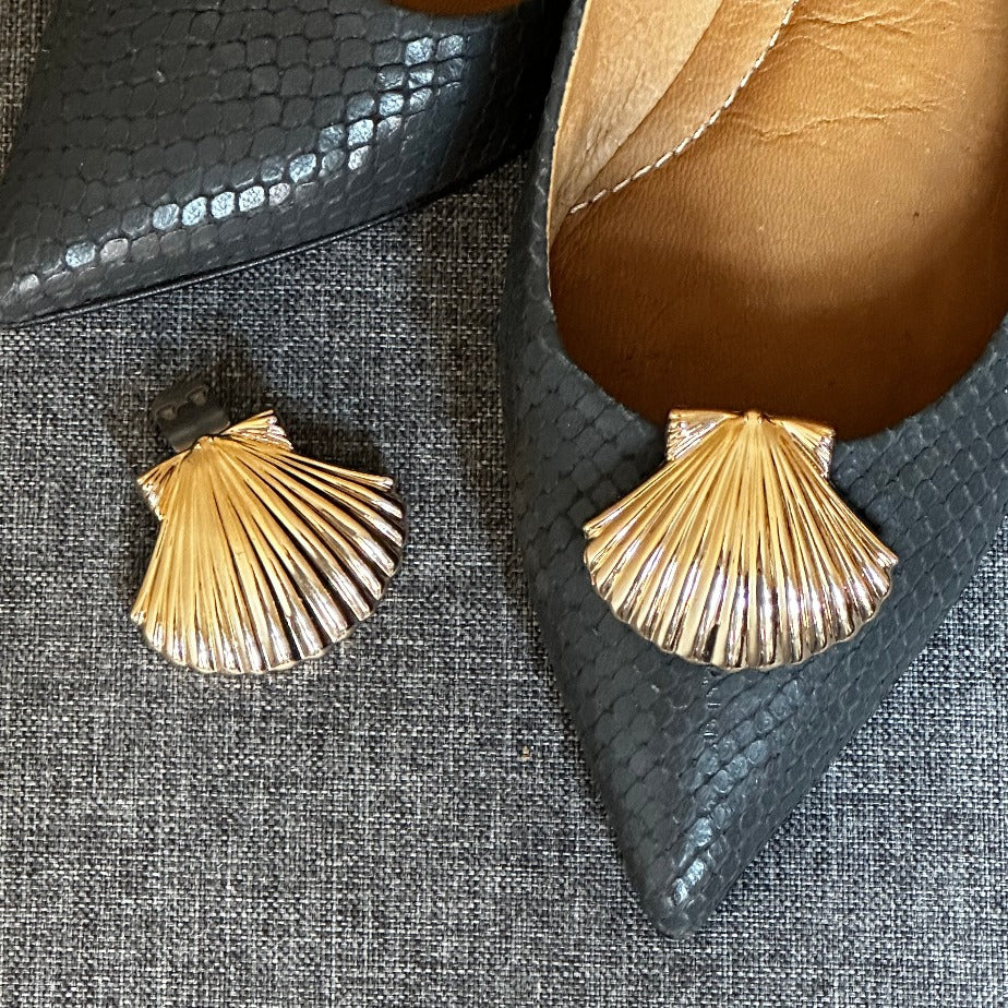  Gold Color Shoe Clips with Rhinestones and White
