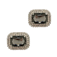 Paar Solitaire Clips Mailand Rauchquarz Silber mit facettiertem Stein und Strassumrandung