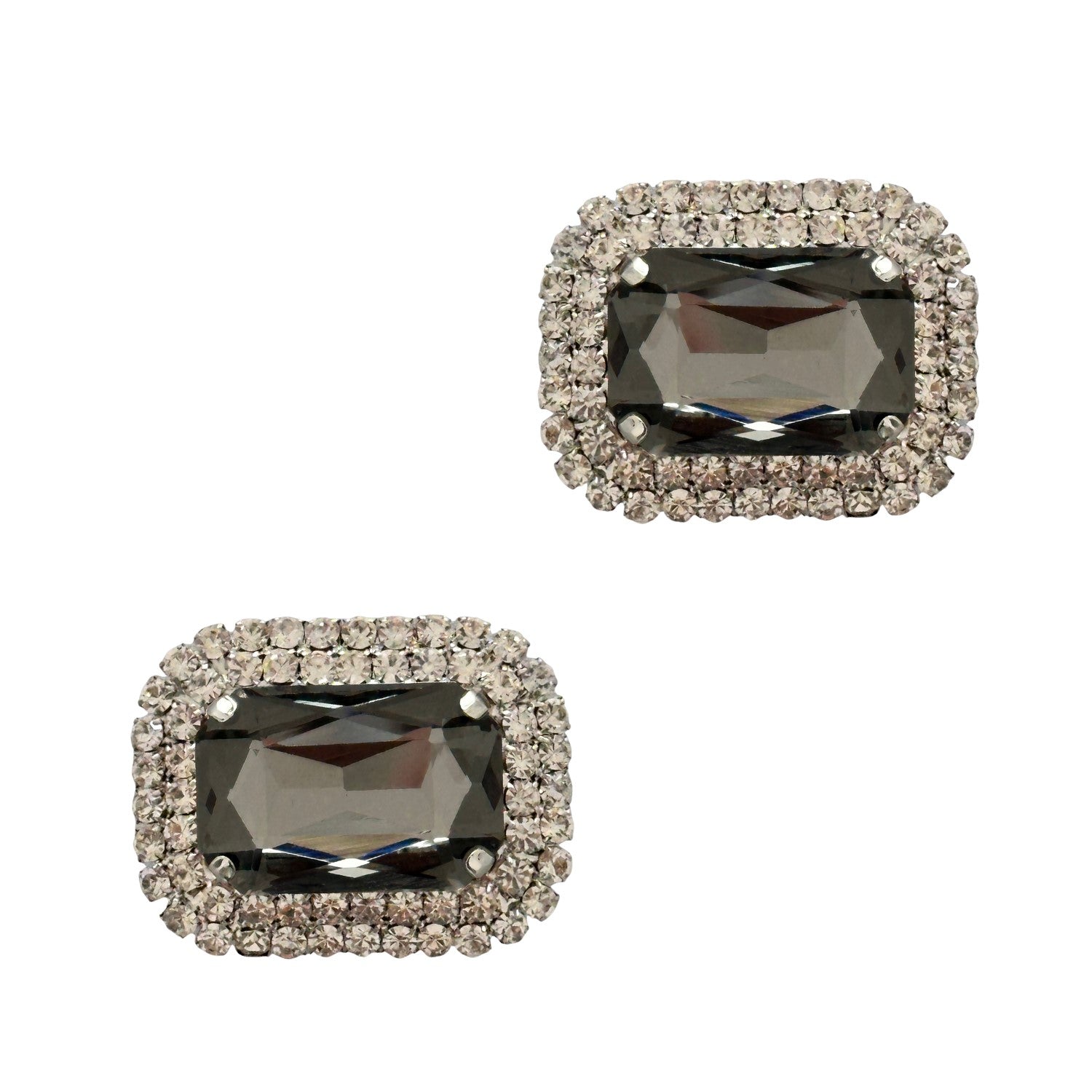 Paar Solitaire Clips Mailand Rauchquarz Silber mit facettiertem Stein und Strassumrandung