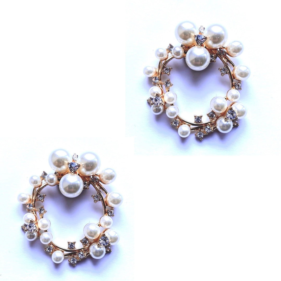 Wedding Schuhclip Lissabon, weiße Perlen auf goldener Ringfassung